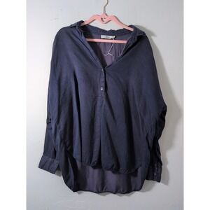 0039 Italy Womens Navy Blue  Stretch Long Sleeve Blouse Top Med EUC